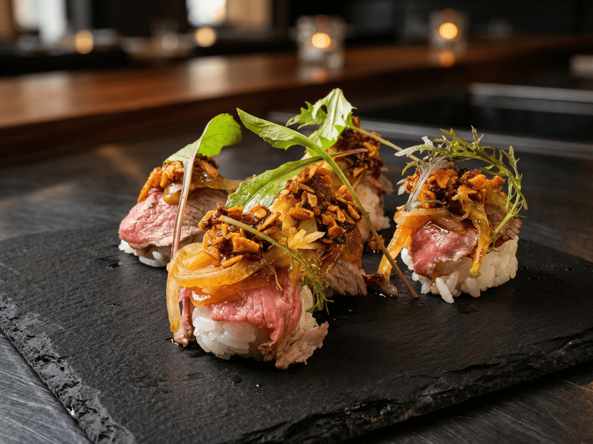 口の中でとろける極上黒毛和牛の肉寿司